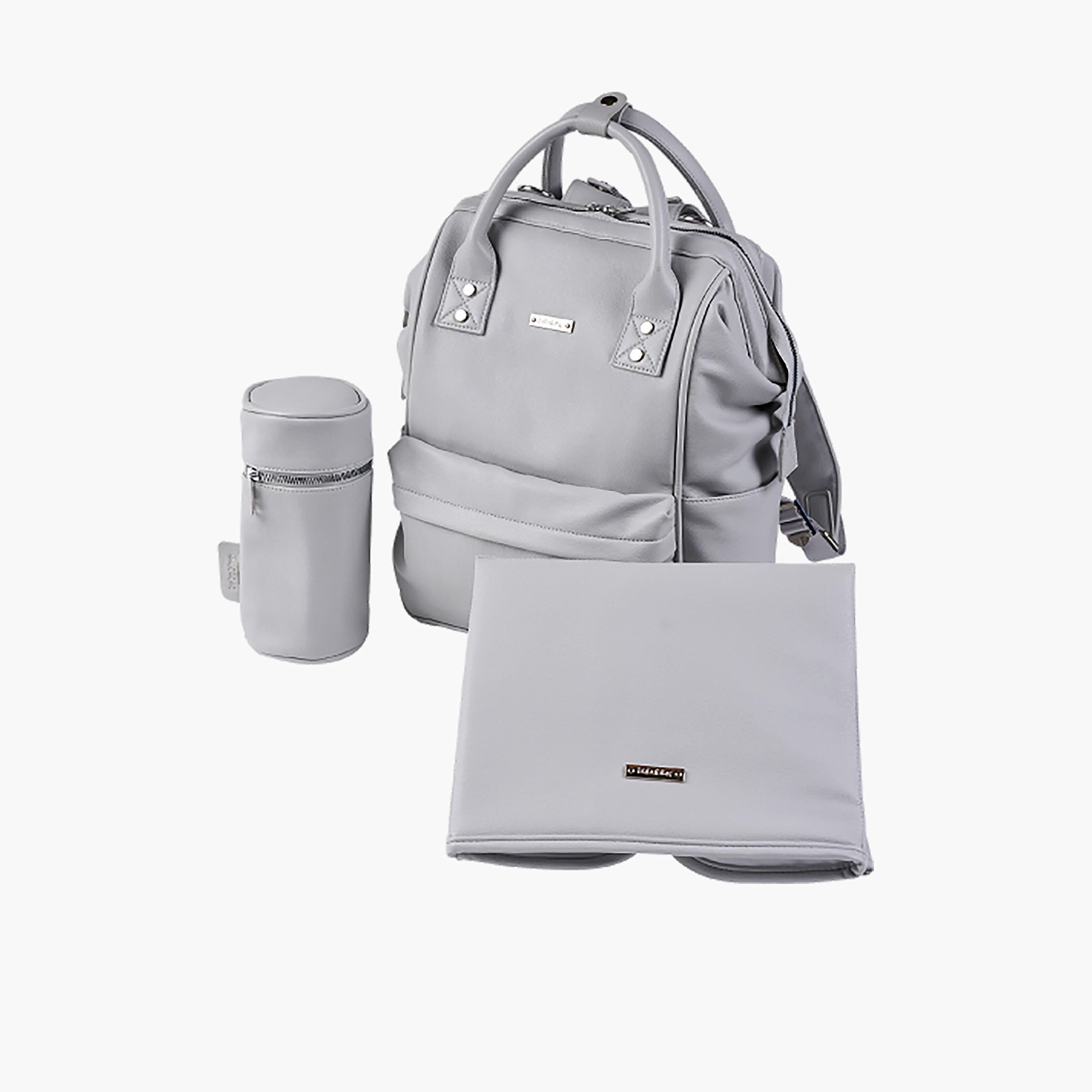 BabaBing! Mani Vegan Leather Backpack Changing Bag - Dove Grey-baby-diapering-diaperbags-image-2
