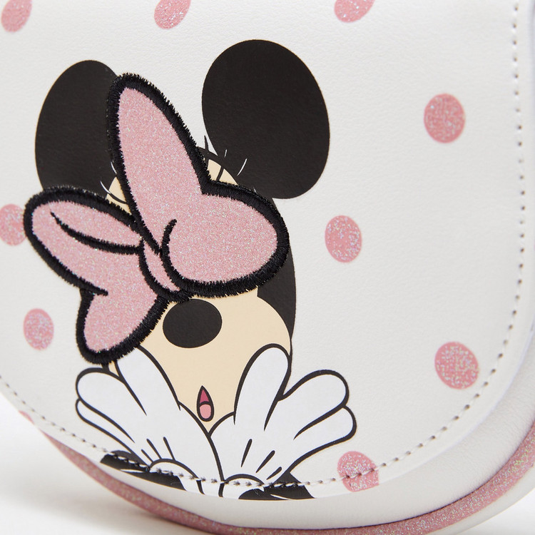 Minnie Mouse Print Crossbody Bag with Sling Strap and Magnetic Button Closure