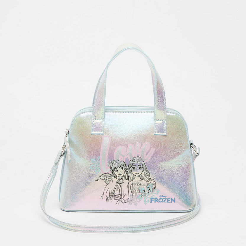 Disney Frozen Print Handbag with Zip Closure and Double Handles-Girl%27s Bags-image-0