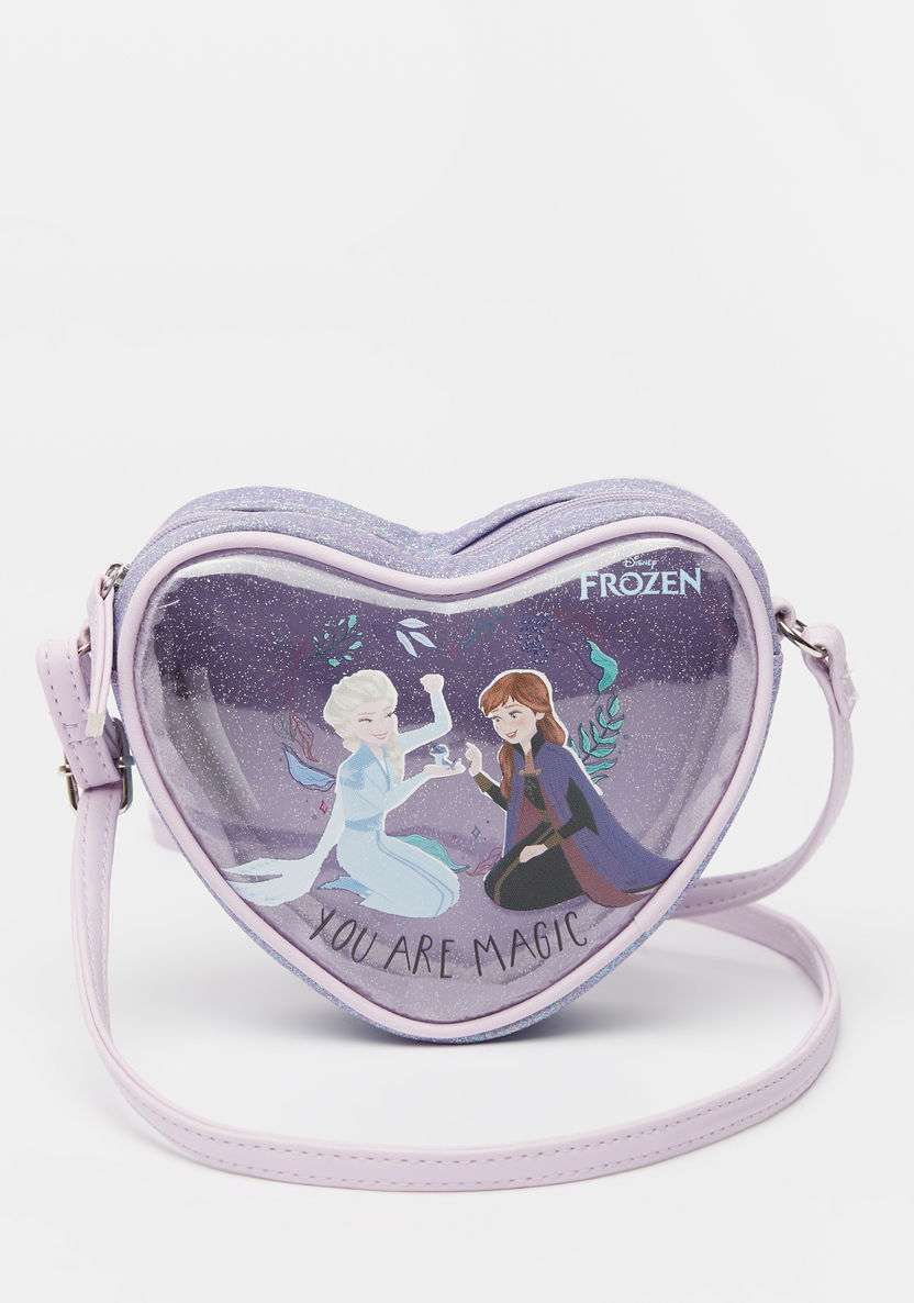 Disney Frozen Print Heart Shaped Crossbody Bag with Zip Closure-Girl%27s Bags-image-0