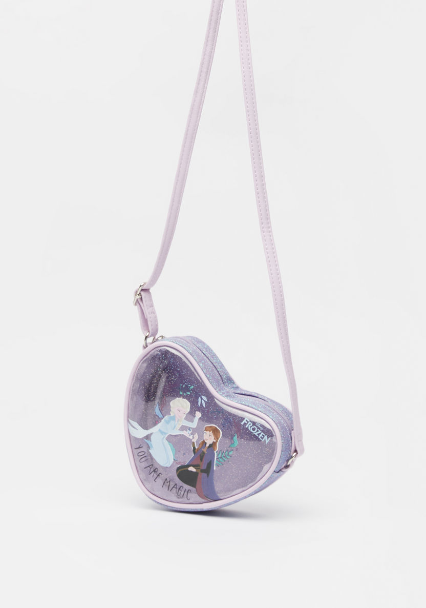 Disney Frozen Print Heart Shaped Crossbody Bag with Zip Closure-Girl%27s Bags-image-1
