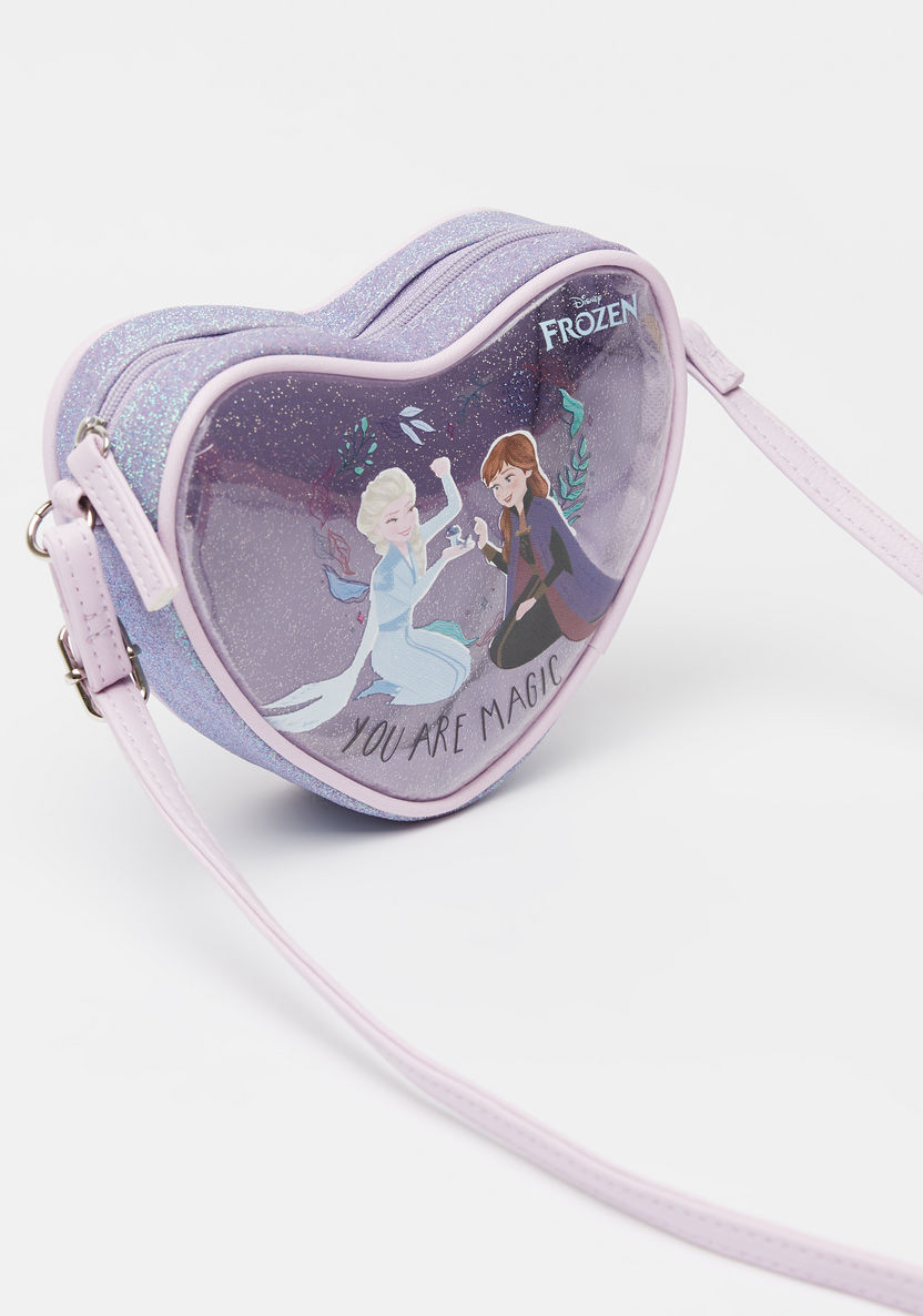 Disney Frozen Print Heart Shaped Crossbody Bag with Zip Closure-Girl%27s Bags-image-2