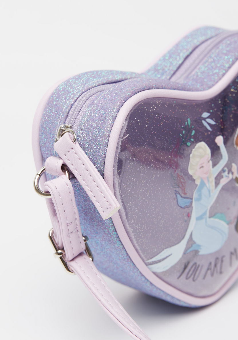 Disney Frozen Print Heart Shaped Crossbody Bag with Zip Closure-Girl%27s Bags-image-3