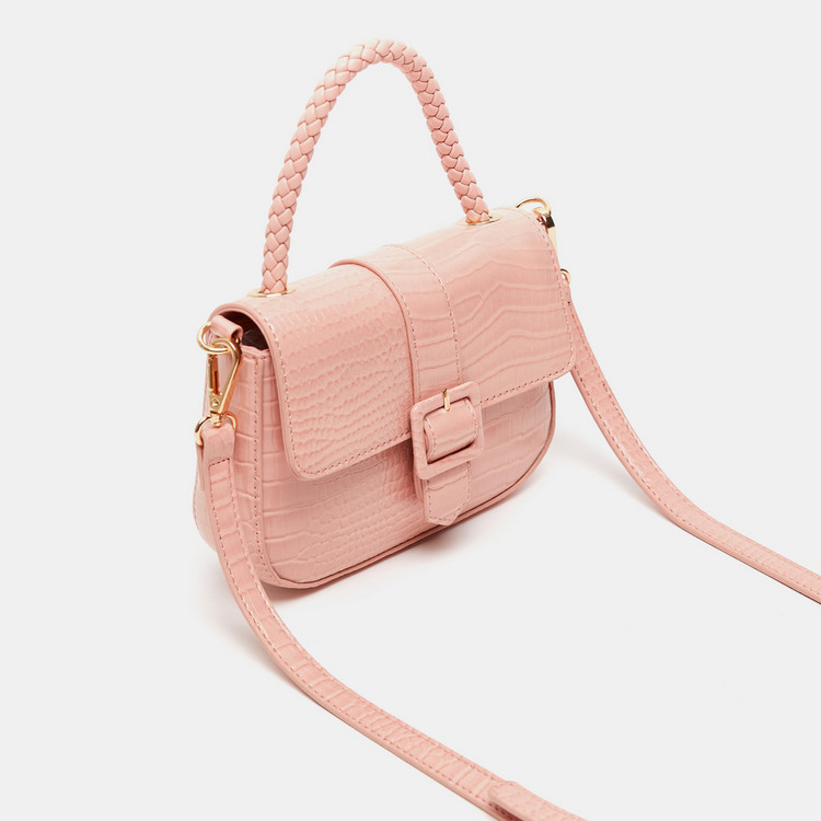 Missy Textured Satchel Bag with Detachable Strap and Buckle Closure