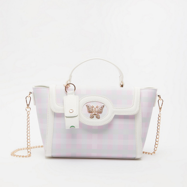 Missy Checked Satchel Bag with Chain Strap and Grab Handle
