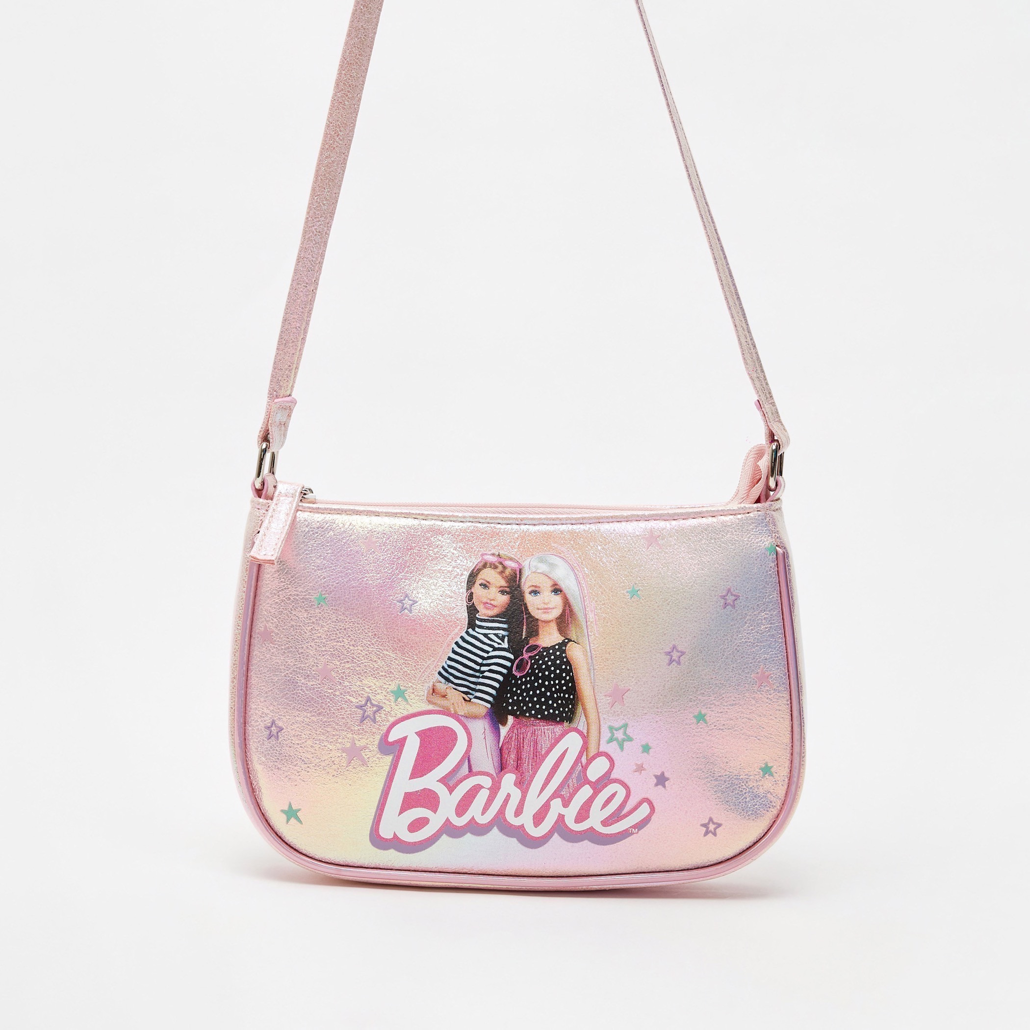 Barbie Print Crossbody Bag with Sling Strap and Zip Closure-girls-accessories-bags-image-1