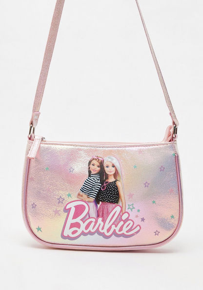 Barbie Print Crossbody Bag with Sling Strap and Zip Closure
