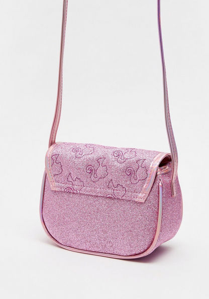 Barbie Glitter Textured Crossbody Bag with Quilted Detail