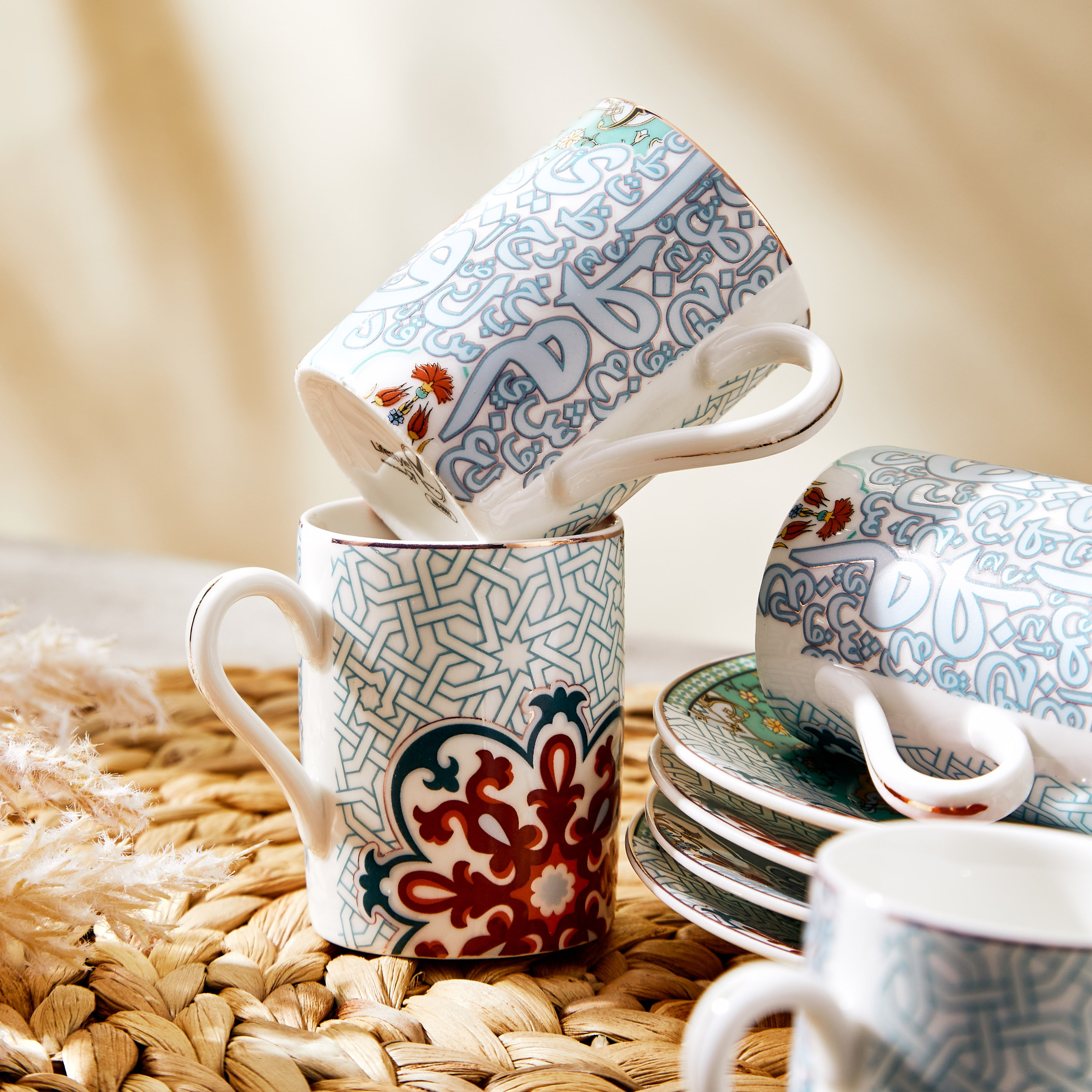 طقم فناجين إسبريسو وصحون خزف صيني من فيوجن - 6 قطع-household-dining-teaandcoffee-teaandcoffeesets-image-3