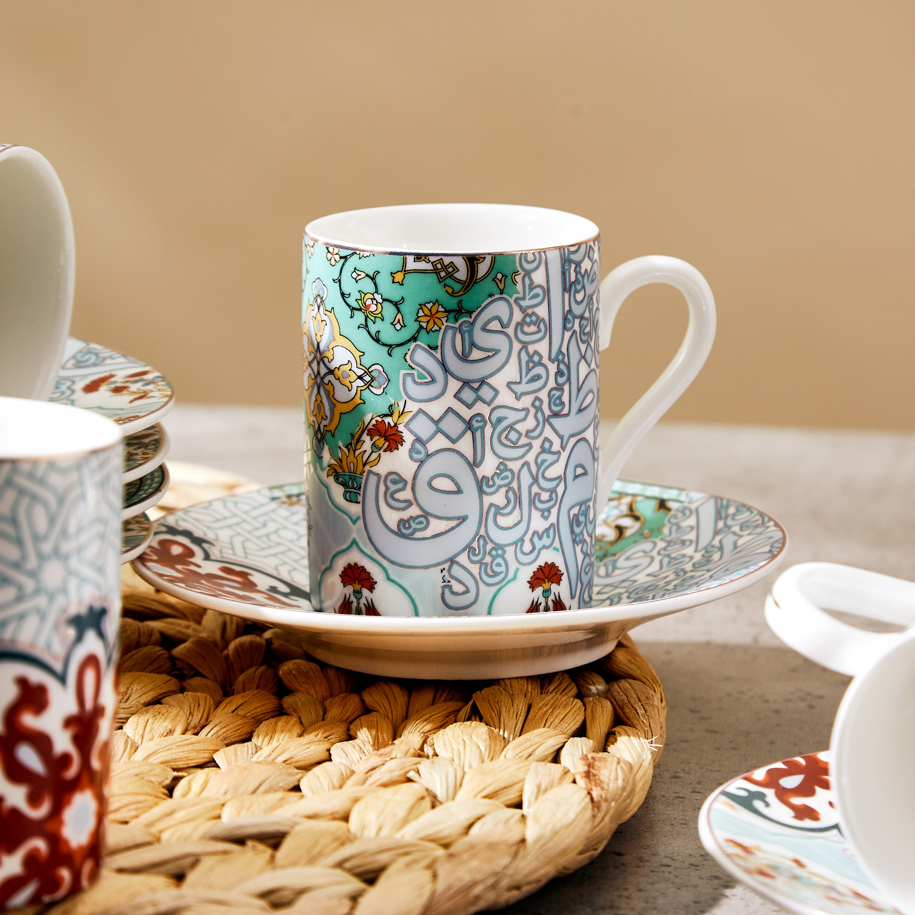 طقم فناجين إسبريسو وصحون خزف صيني من فيوجن - 6 قطع-household-dining-teaandcoffee-teaandcoffeesets-image-4