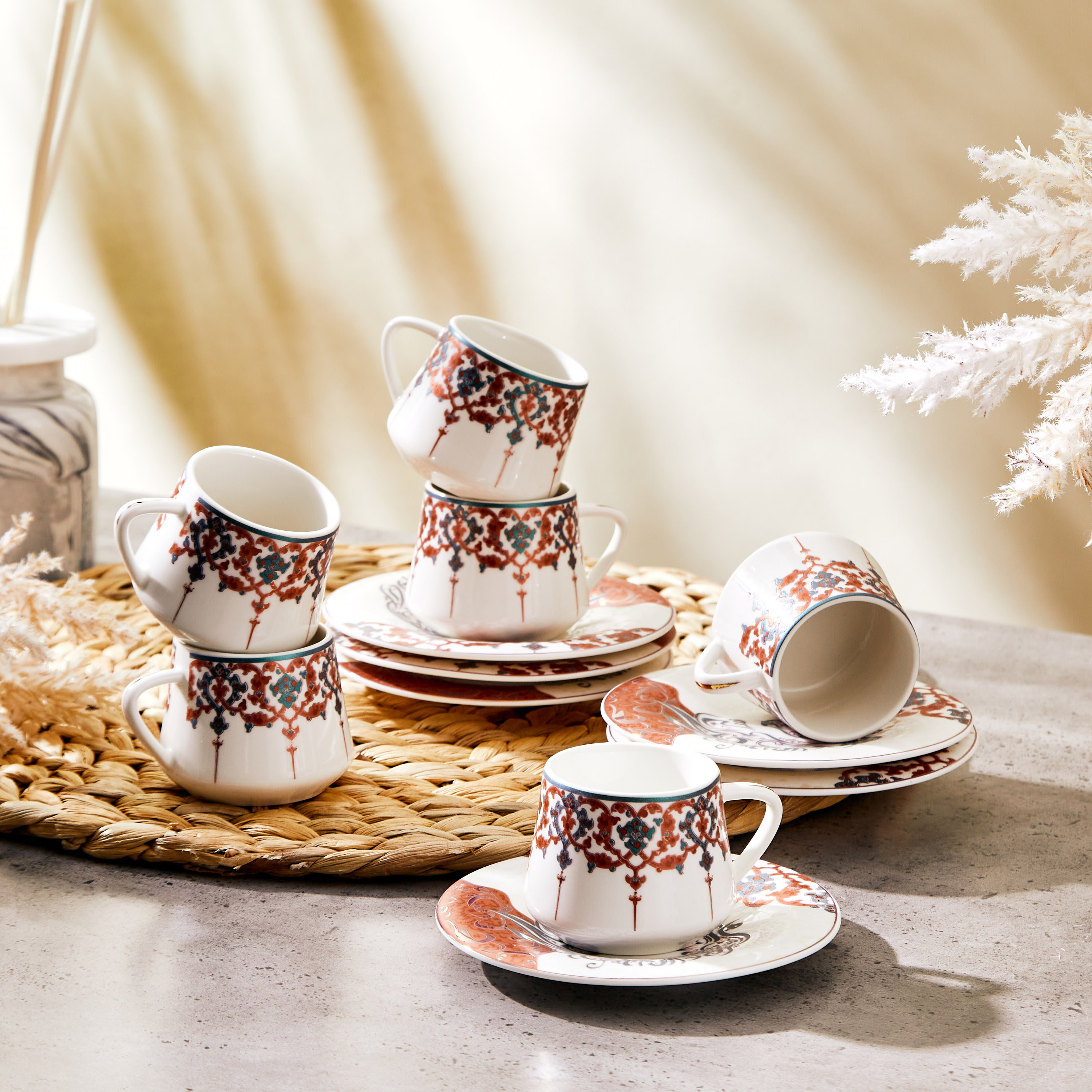 Horse Printed 12-Piece Cup and Saucer Set-household-dining-teaandcoffee-teaandcoffeesets-image-1