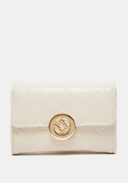 ELLE Monogram Textured Flap Wallet with Magnetic Closure-Wallets and Clutches-image-0