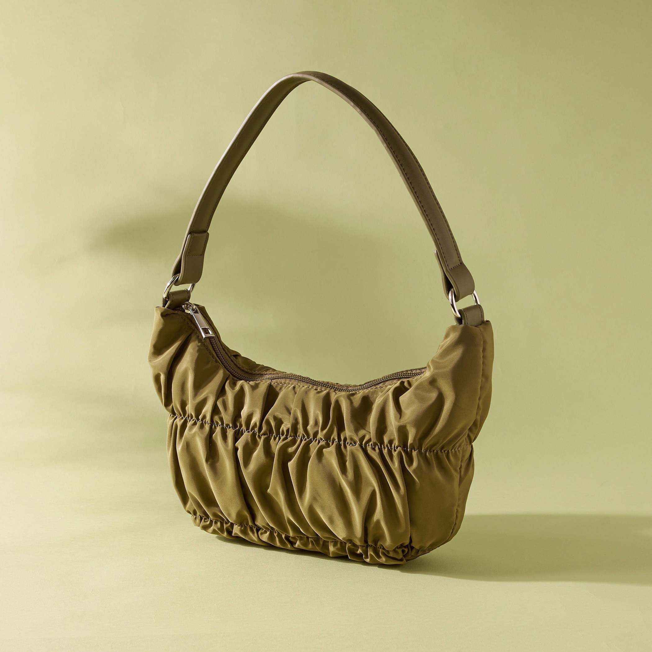 Buy Women s Mistotes Ruched Baguette Bag with Handle and Zip Closure Online Centrepoint UAE