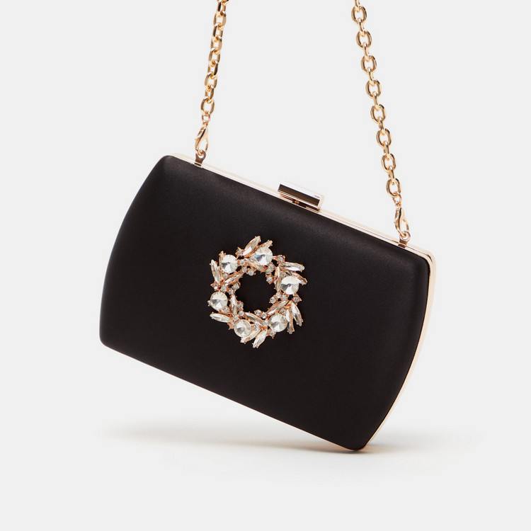 Celeste Embellished Clutch with Metallic Chain Strap