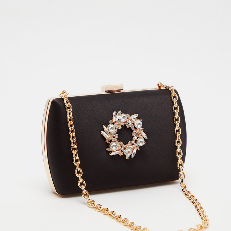 Celeste Embellished Clutch with Metallic Chain Strap