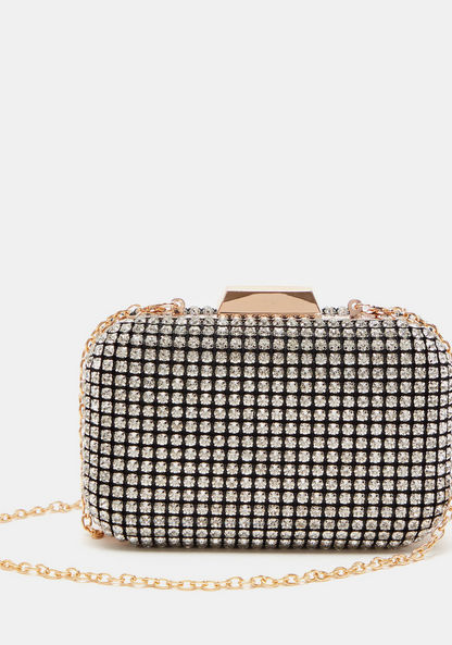 Celeste Crystal Embellished Clutch with Metallic Chain Strap