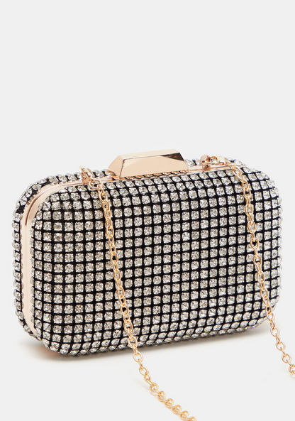 Celeste Crystal Embellished Clutch with Metallic Chain Strap