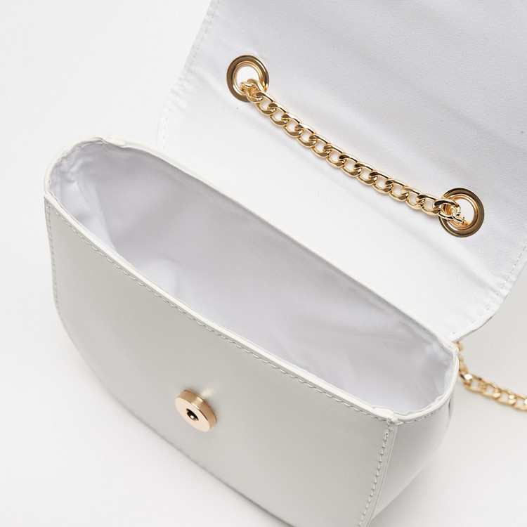 Missy Solid Crossbody Bag with Chain Strap and Button Closure