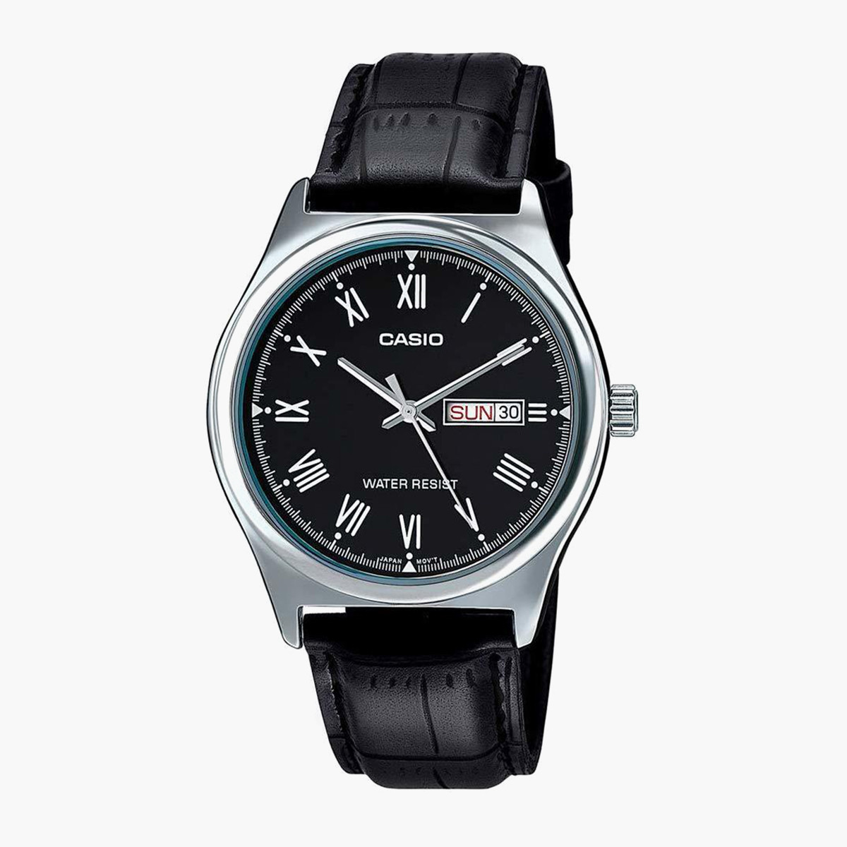 MTP-V006L-1BUDF- راقب حزام جلد تناظرية أسود ملك الرجال كاسيو-men-watchesandjewellery-watches-image-1