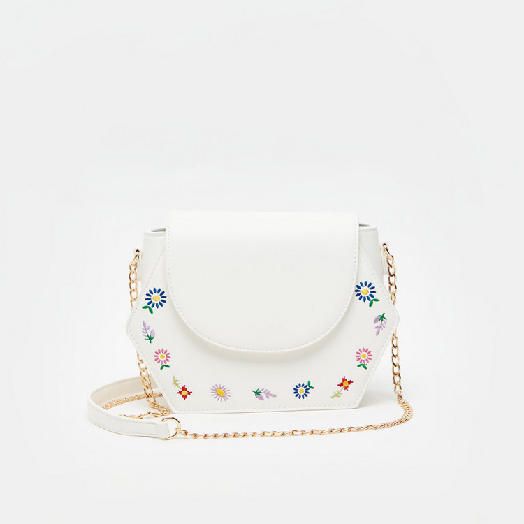 Missy Floral Embroidered Crossbody Bag with Chain Strap