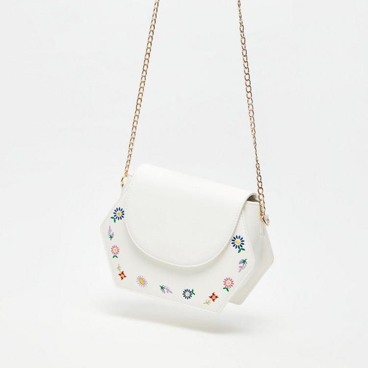 Missy Floral Embroidered Crossbody Bag with Chain Strap