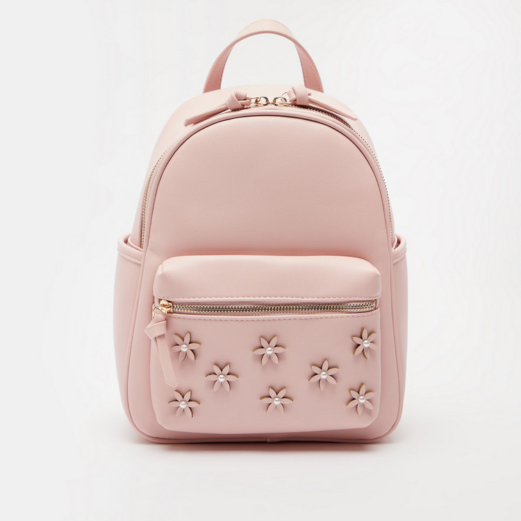 Missy Floral Embellished Backpack with Zip Closure