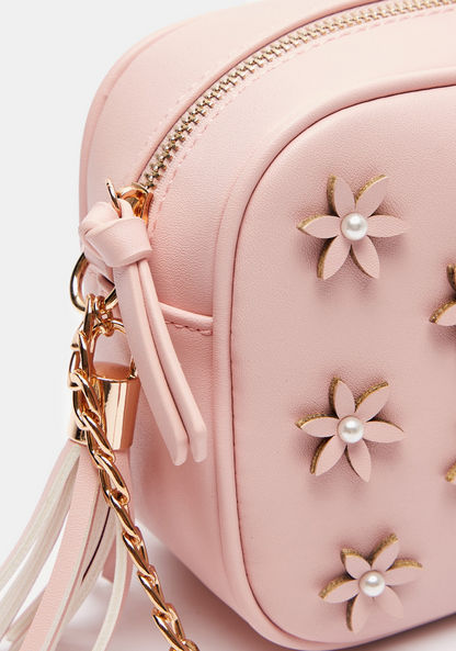 Missy Floral Embellished Crossbody Bag with Chain Link Strap and Zipper