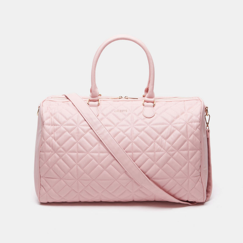 Celeste Quilted Duffle Bag with Double Handles and Zip Closure-Duffle Bags-image-0