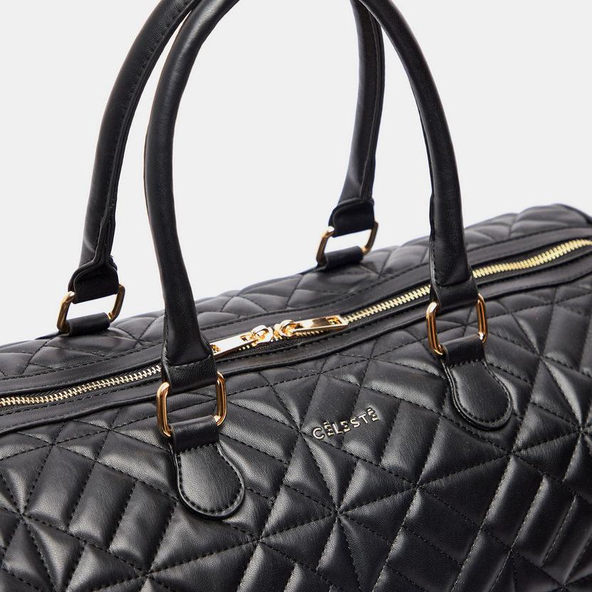 Celeste Quilted Duffle Bag with Double Handles and Zip Closure-Duffle Bags-image-2