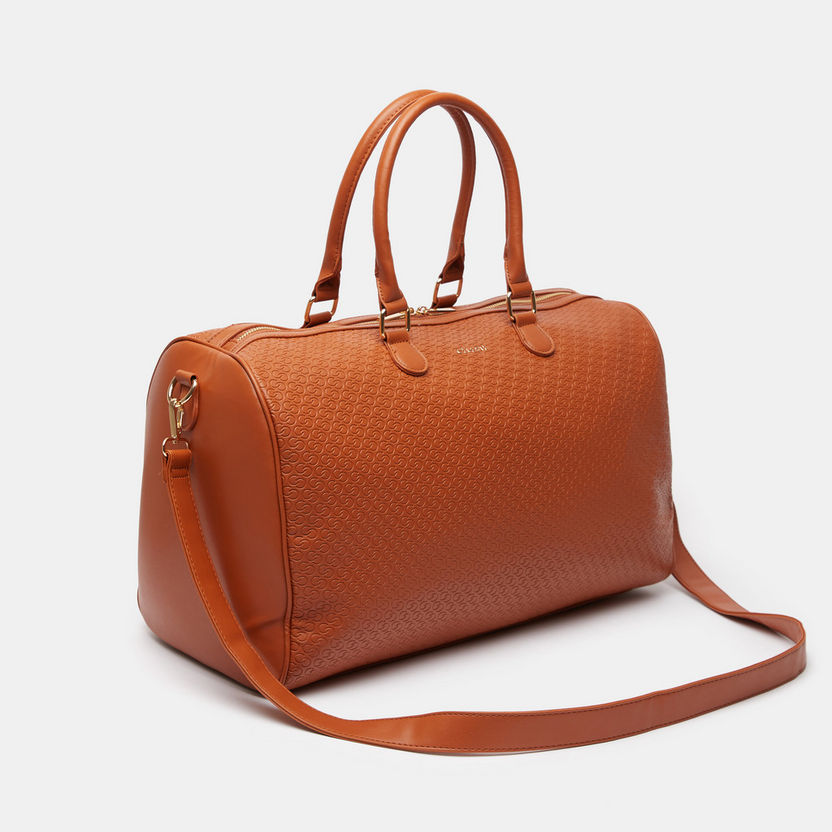 Celeste Textured Duffel Bag with Detachable Strap and Zip Closure-Duffle Bags-image-1
