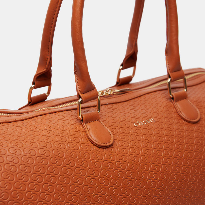 Celeste Textured Duffel Bag with Detachable Strap and Zip Closure-Duffle Bags-image-2