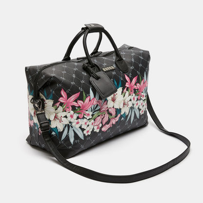 ELLE Floral Print Duffle Bag with Detachable Strap and Zip Closure