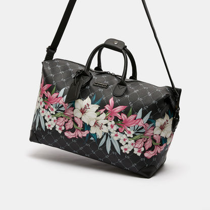ELLE Floral Print Duffle Bag with Detachable Strap and Zip Closure