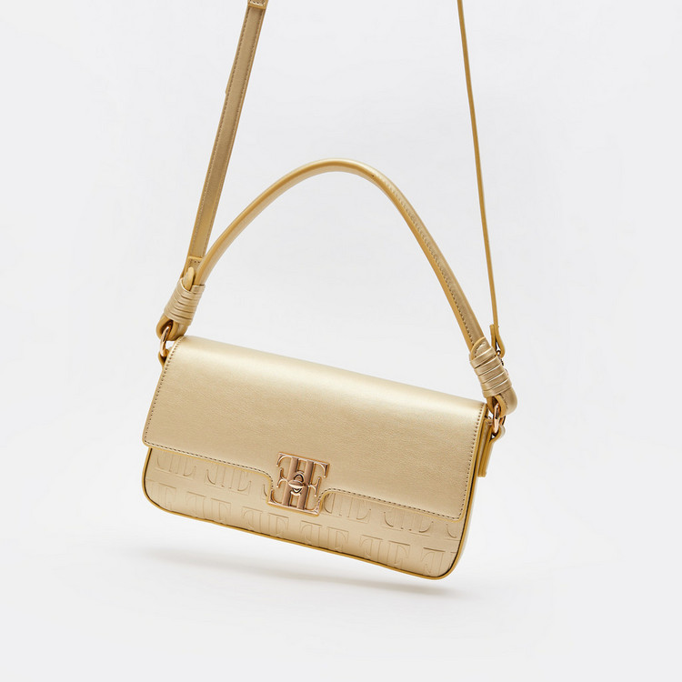 ELLE Monogram Satchel Bag with Detachable Strap and Twist Lock Closure