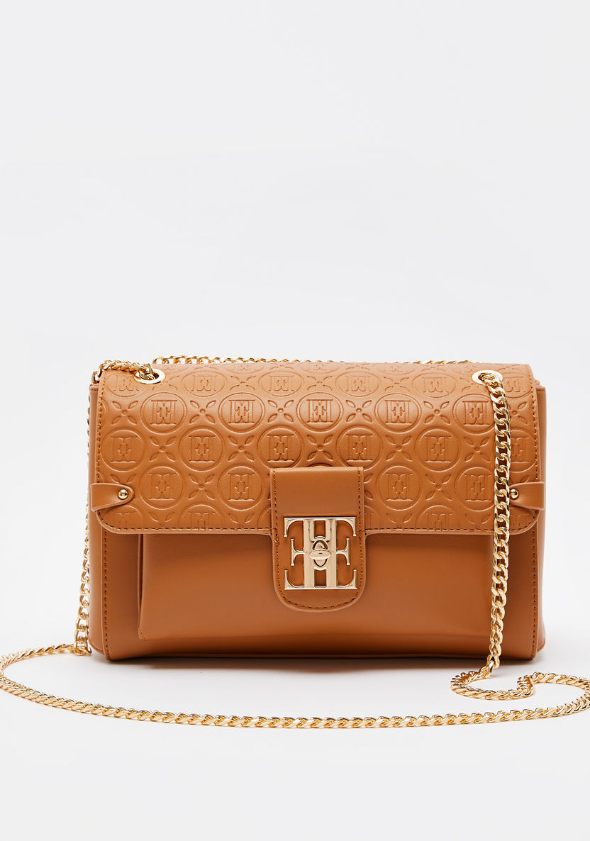 ELLE Monogram Crossbody Bag with Chain Strap and Twist Lock Closure-Women%27s Handbags-image-0