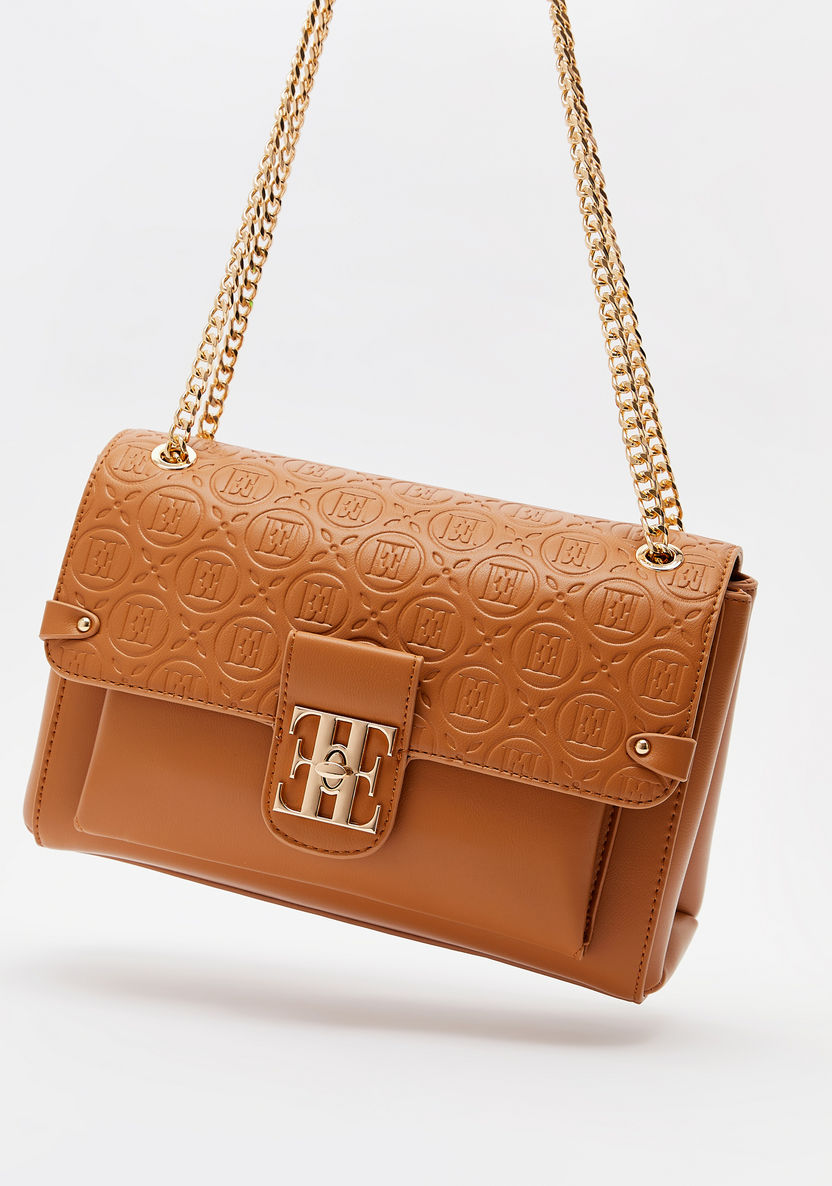 ELLE Monogram Crossbody Bag with Chain Strap and Twist Lock Closure-Women%27s Handbags-image-1