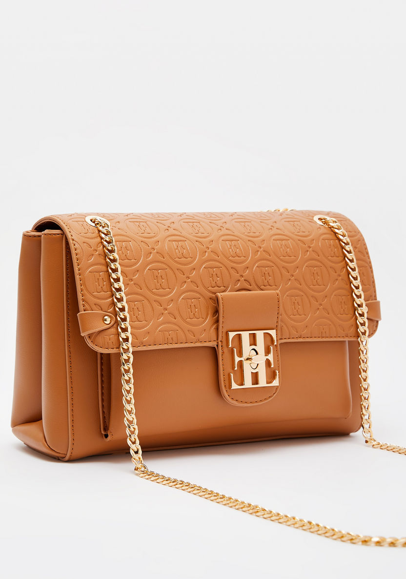 ELLE Monogram Crossbody Bag with Chain Strap and Twist Lock Closure-Women%27s Handbags-image-2