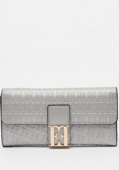 ELLE Monogram Textured Flap Wallet with Magnetic Closure-Wallets and Clutches-image-0