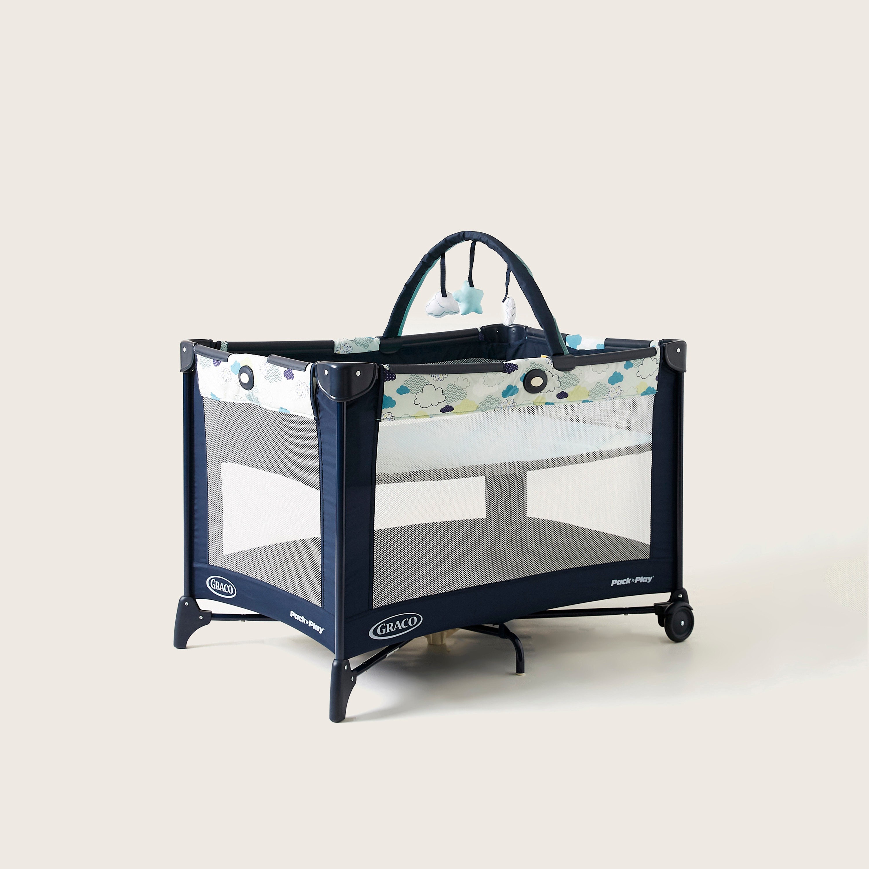 Buy Graco Compact Blue Travel Cot with Signature Graco Push Button Fold up to 3 Years Online Babyshop UAE