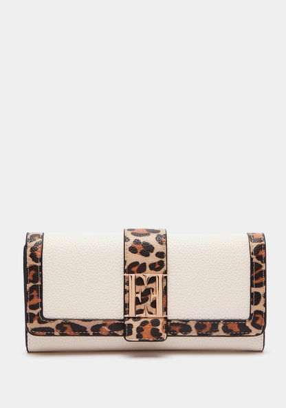 ELLE Animal Print Wallet with Magnetic Button Closure and Metal Accent-Wallets and Clutches-image-0