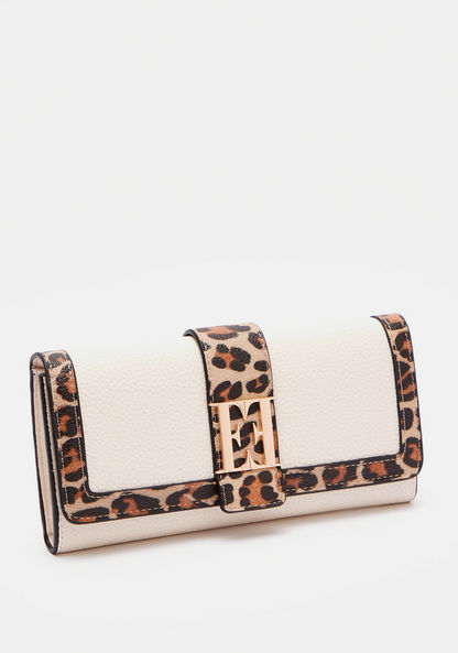 ELLE Animal Print Wallet with Magnetic Button Closure and Metal Accent-Wallets and Clutches-image-1
