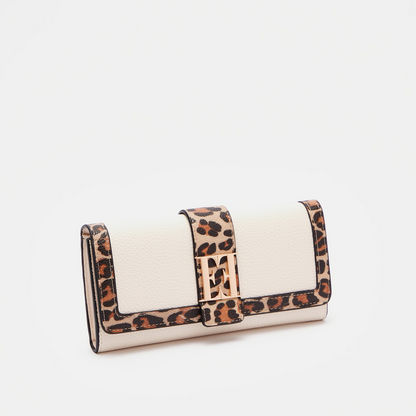 ELLE Animal Print Wallet with Magnetic Button Closure and Metal Accent