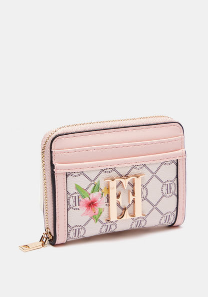 ELLE Monogram Print Wallet with Zip Closure-Wallets and Clutches-image-1