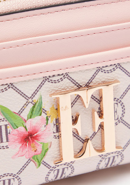 ELLE Monogram Print Wallet with Zip Closure-Wallets and Clutches-image-2