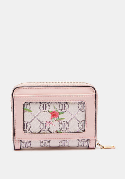 ELLE Monogram Print Wallet with Zip Closure-Wallets and Clutches-image-3