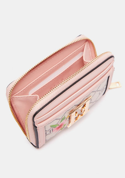 ELLE Monogram Print Wallet with Zip Closure-Wallets and Clutches-image-4