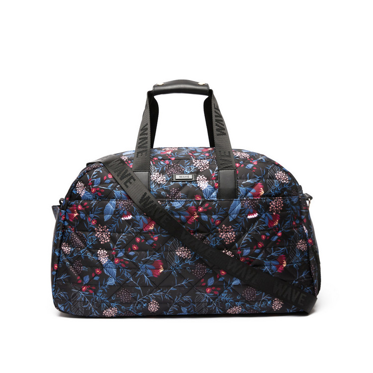 Wave Printed Duffle Bag with Detachable Strap and Zip Closure