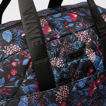 Wave Printed Duffle Bag with Detachable Strap and Zip Closure