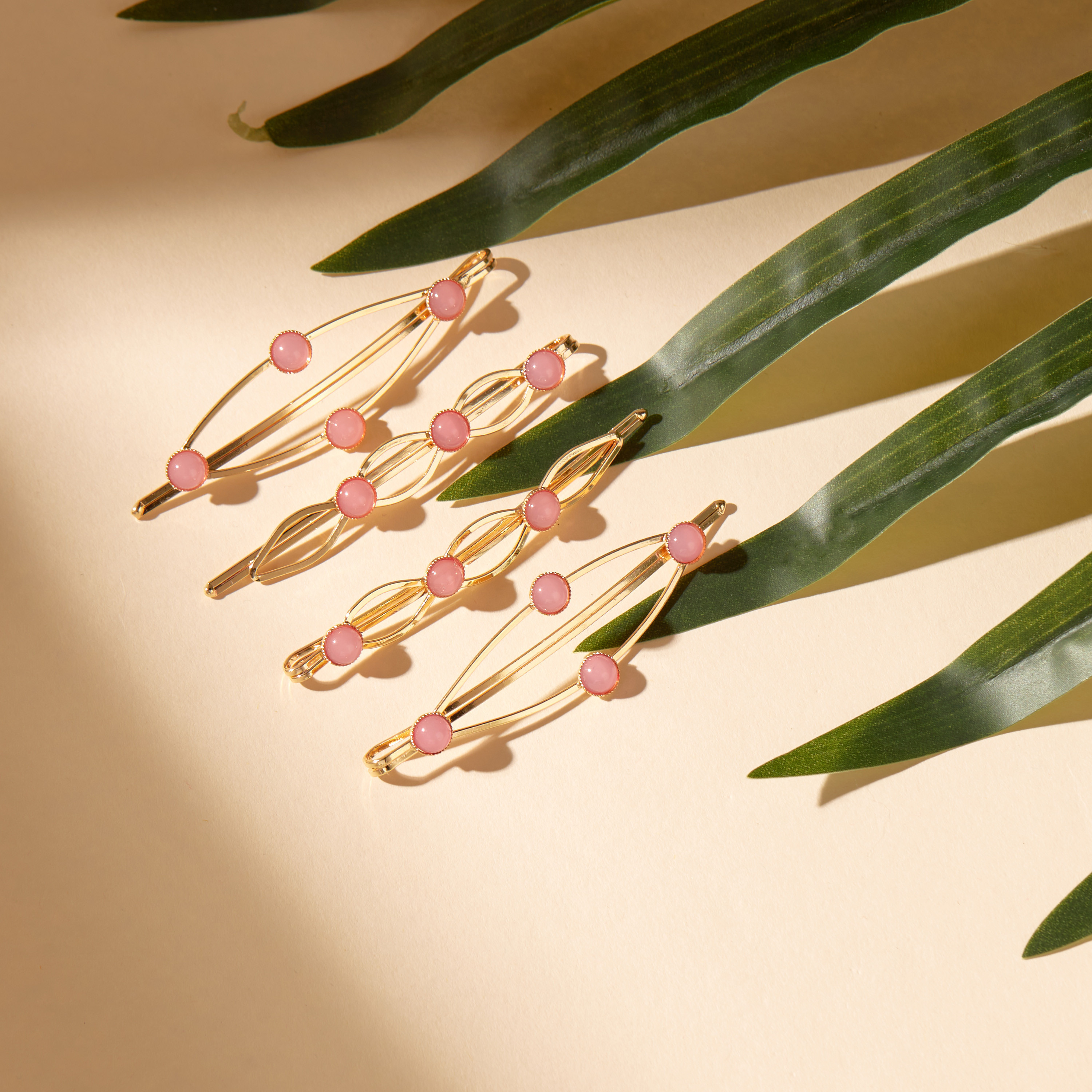 دبوس شعر ميتاليك مزين بالأحجار - طقم من 4-women-hairaccessories-hairpins-image-1