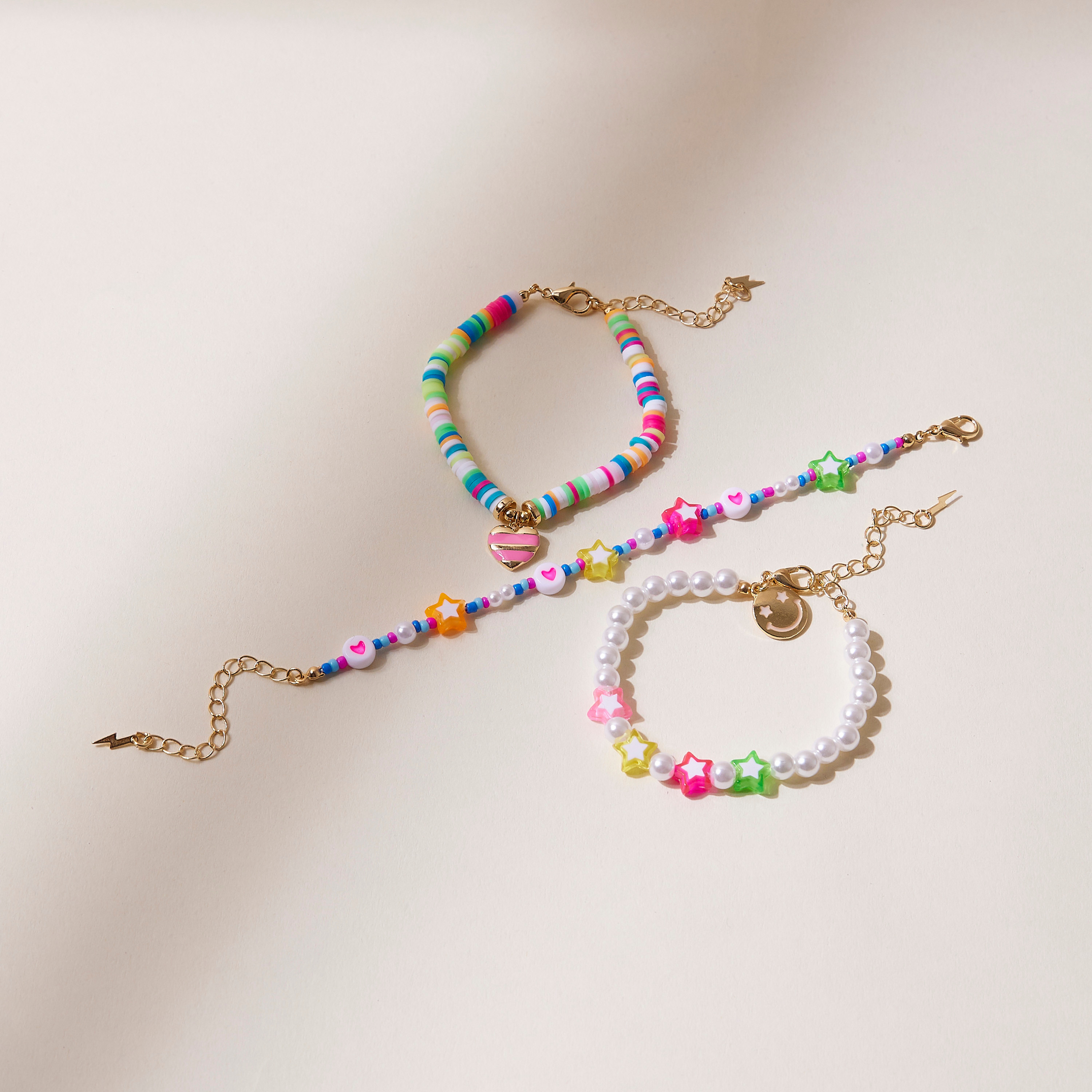 Mistotes Bead Embellished Bracelet with Lobster Clasp Closure - Set of 3-women-watchesandjewellery-jewellery-banglesandbracelets-image-1